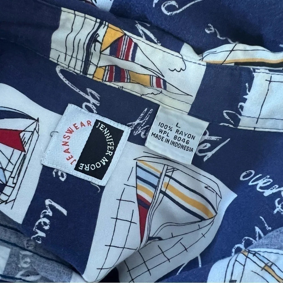 Jennifer Moore Button Up Shirt Large Novelty Boat Print Nautical Sailing Beach - Picture 9 of 9